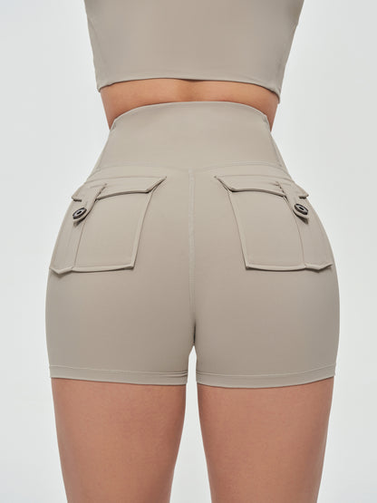 High Waisted Hip Lifting Shorts - Khaki