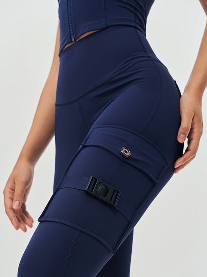 Women's Cargo Style Fitness Pockets Leggings - Navy Blue