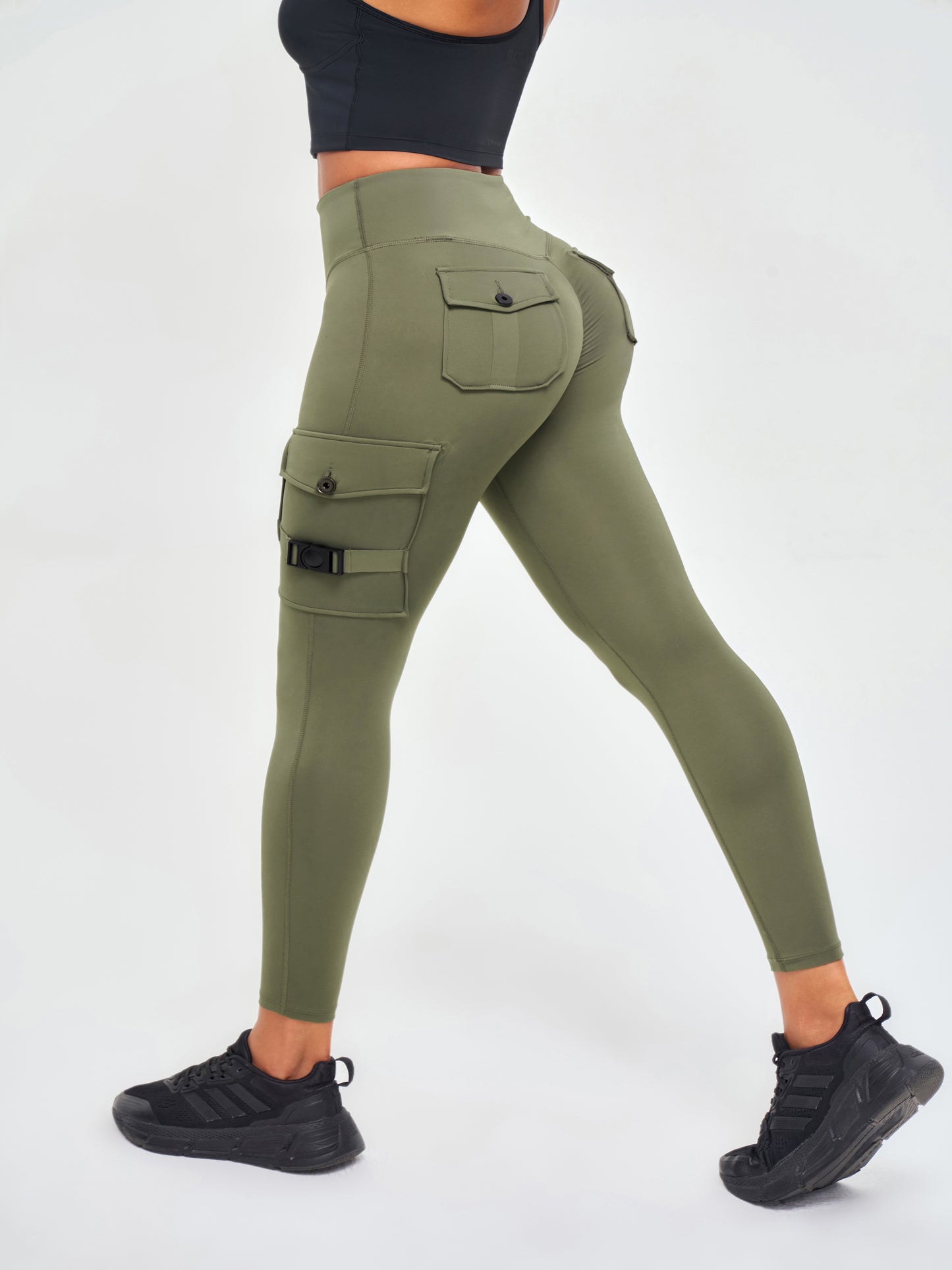 Women's Cargo Style Fitness Pockets Leggings - Olive