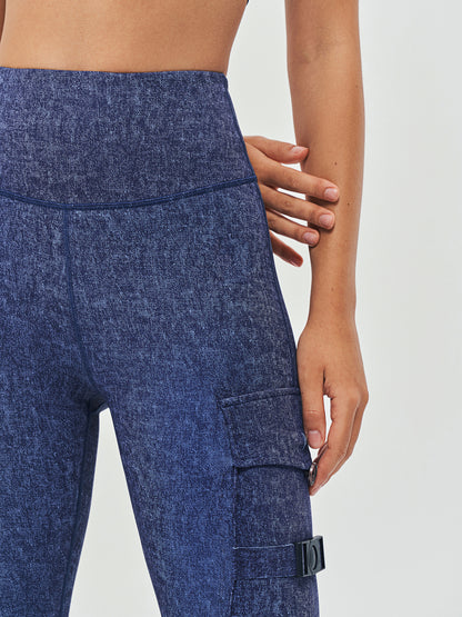 Women's Cargo Style Fitness Pockets Leggings - Denim Blue