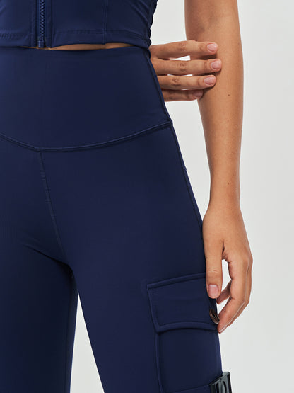 Women's Cargo Style Fitness Pockets Leggings - Navy Blue