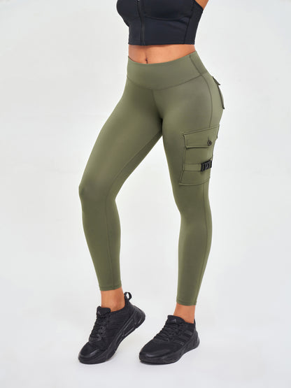 Women's Cargo Style Fitness Pockets Leggings - Olive