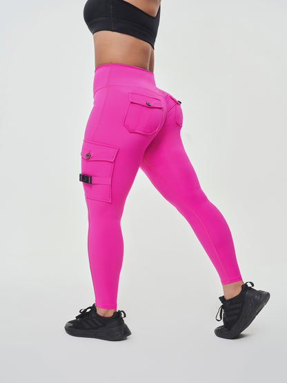 Women's Cargo Style Fitness Pockets Leggings - Fuchsia