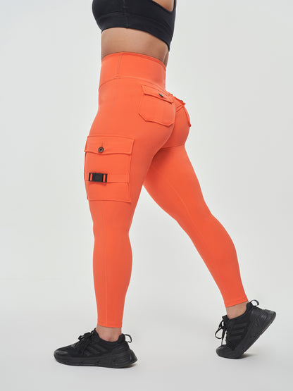 Women's Cargo Style Fitness Pockets Leggings - Orange