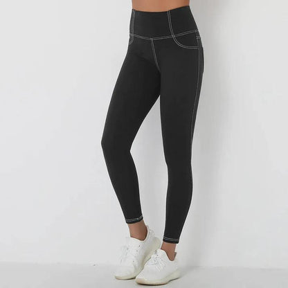 Denim Style High Waist Pocket Leggings - Black