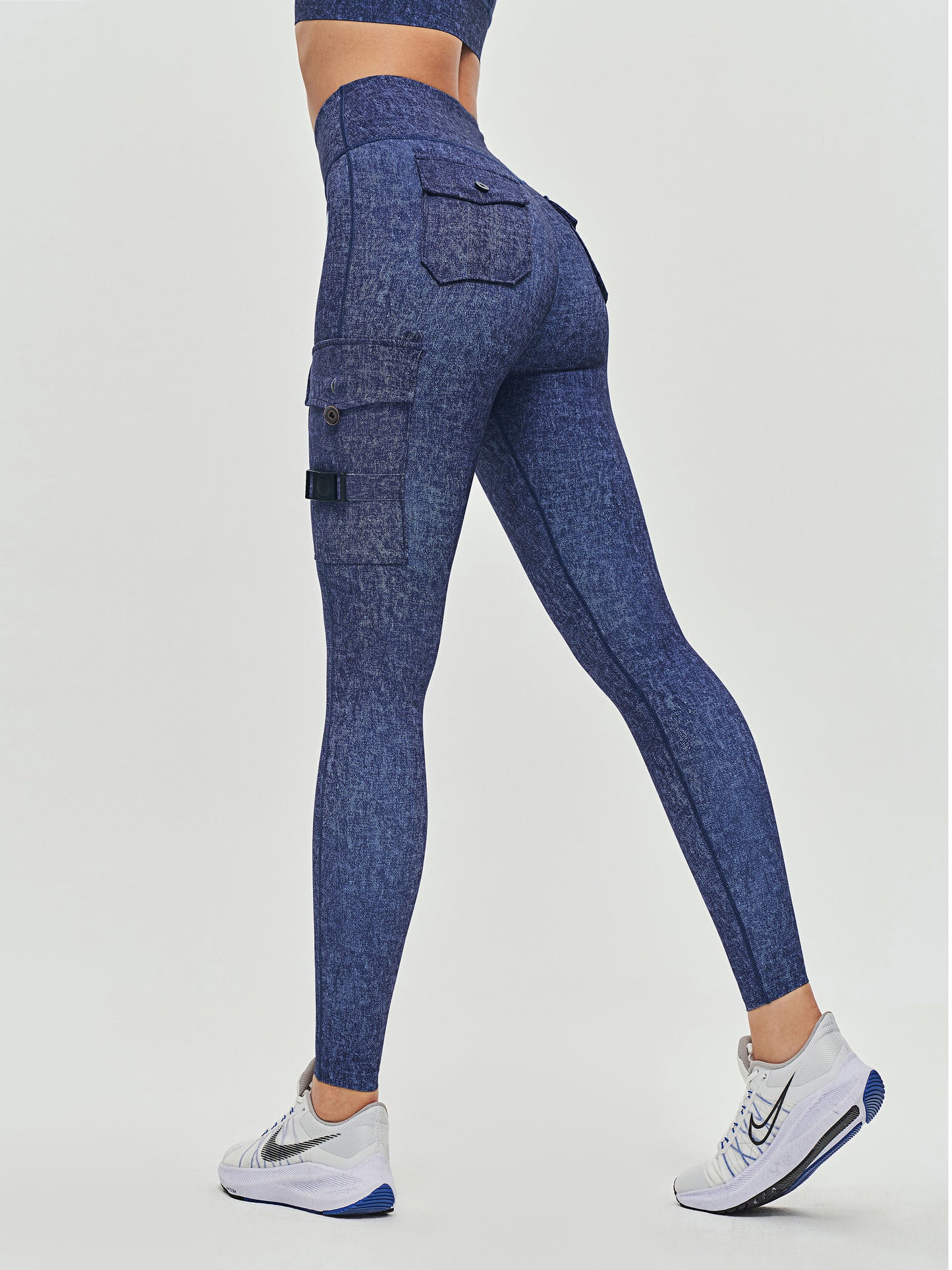 Women's Cargo Style Fitness Pockets Leggings - Denim Blue