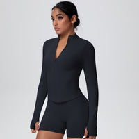 High-Stretch Zip-Up Jacket with Thumbholes