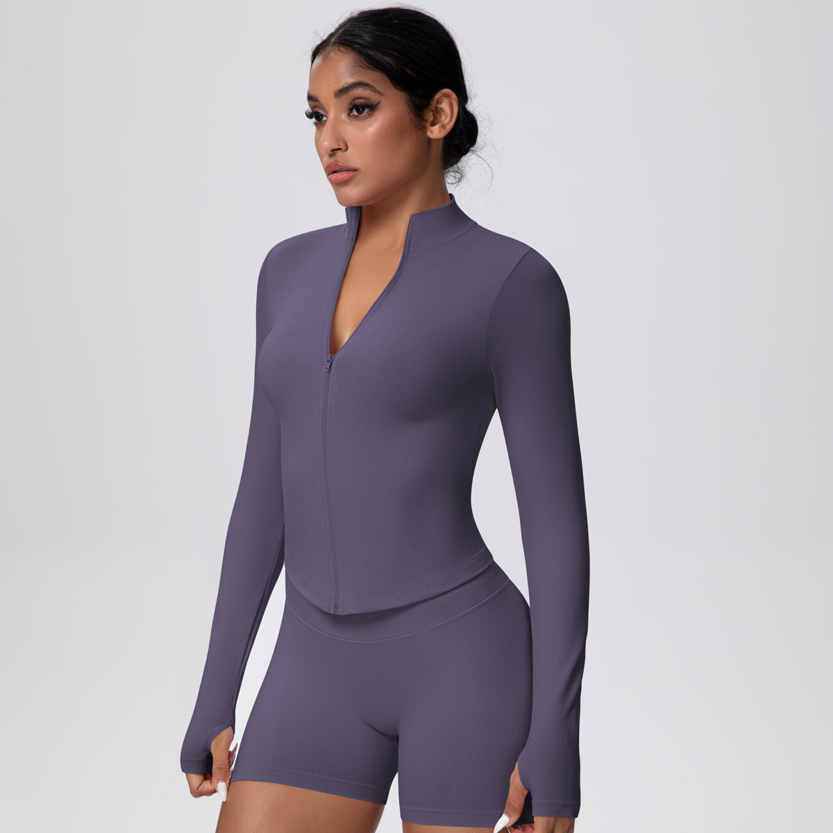 High-Stretch Zip-Up Jacket with Thumbholes