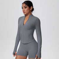 High-Stretch Zip-Up Jacket with Thumbholes