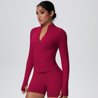 High-Stretch Zip-Up Jacket with Thumbholes