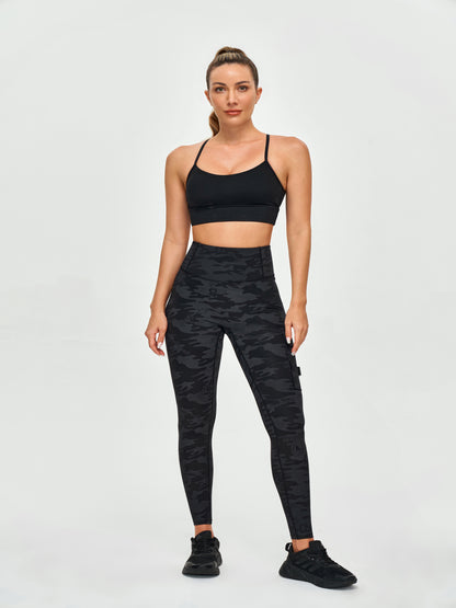 Women's Cargo Style Fitness Pockets Leggings - Black Gray Camo