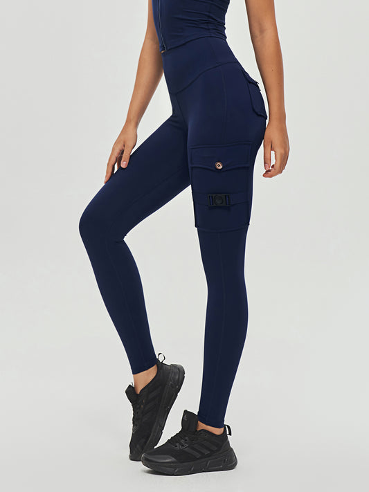 Women's Cargo Style Fitness Pockets Leggings - Navy Blue