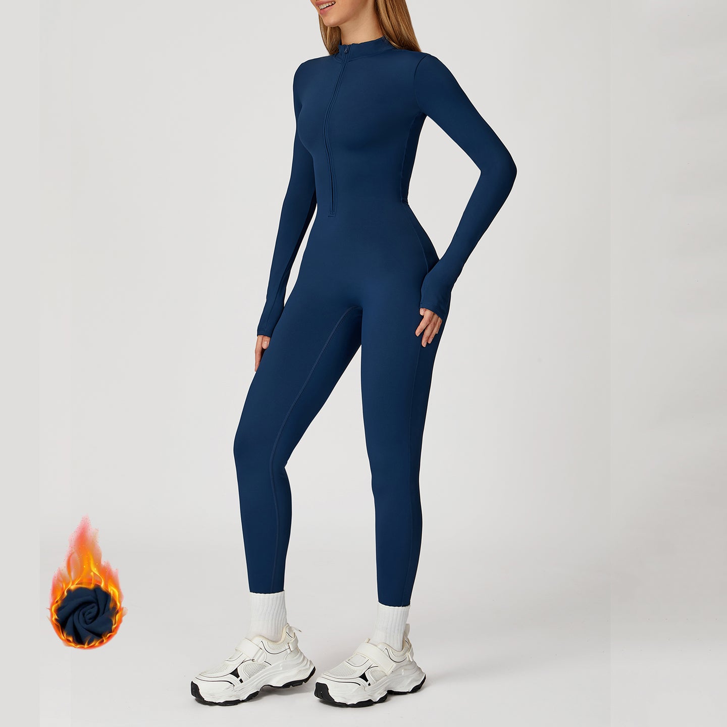 Fleece-Lined Long-Sleeve Jumpsuit