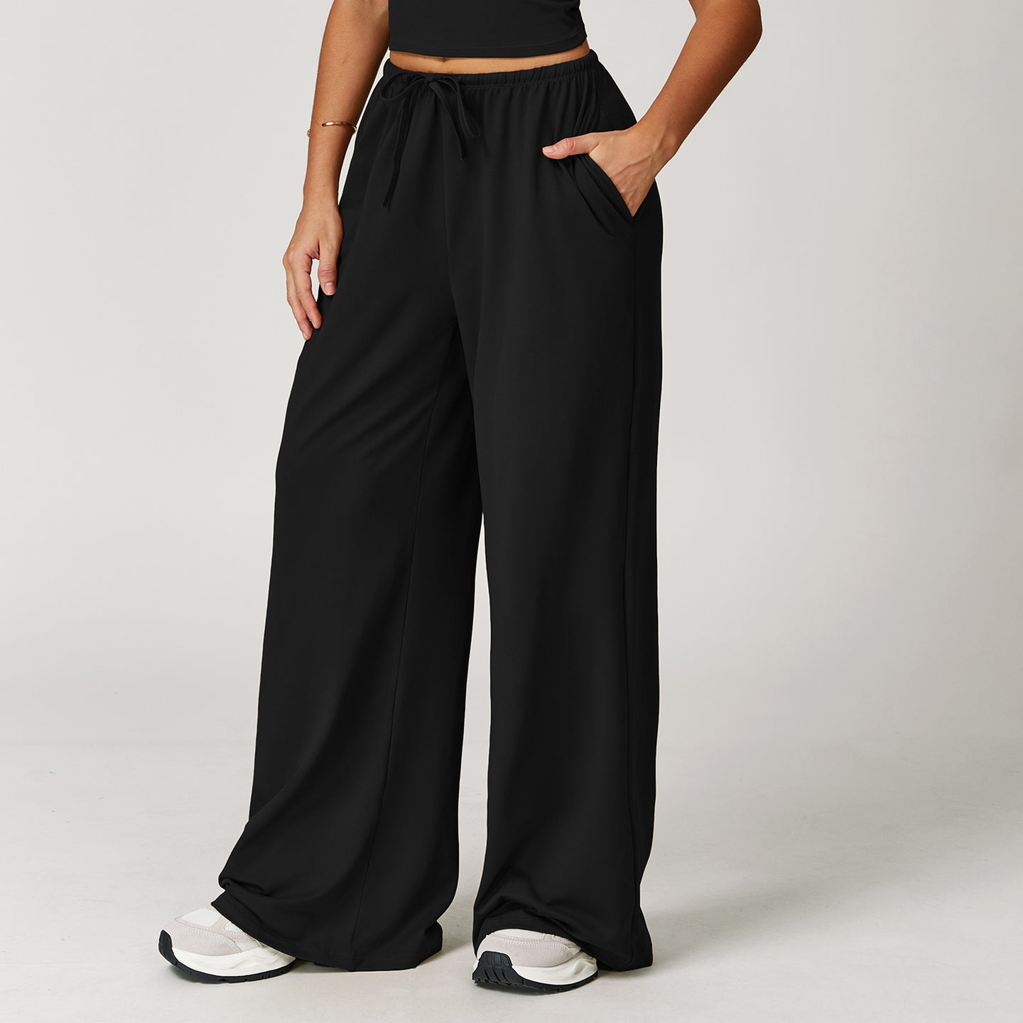 Elastic Waist Drawstring Wide-Leg Pants