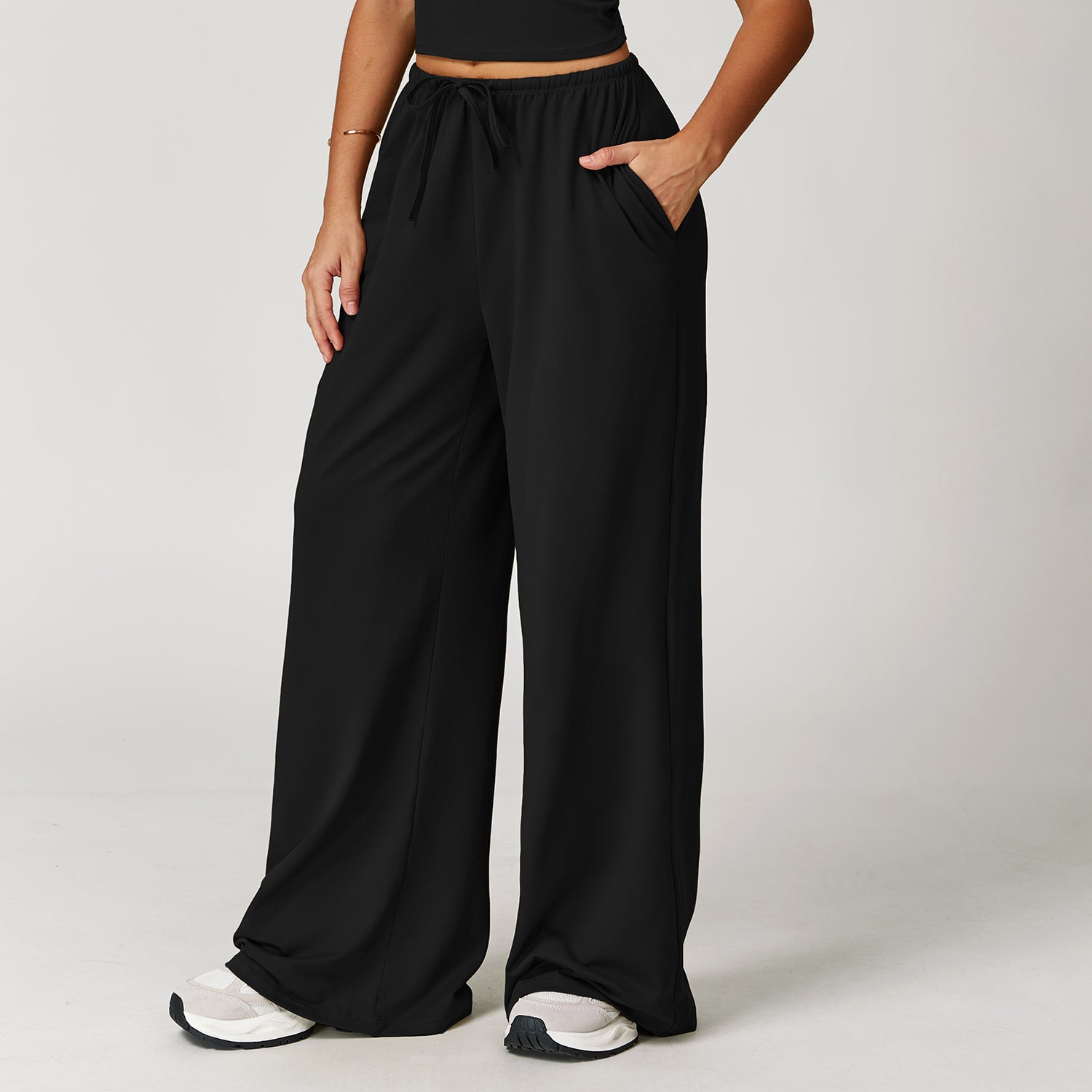 Elastic Waist Drawstring Wide-Leg Pants