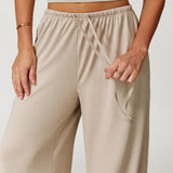 Elastic Waist Drawstring Wide-Leg Pants