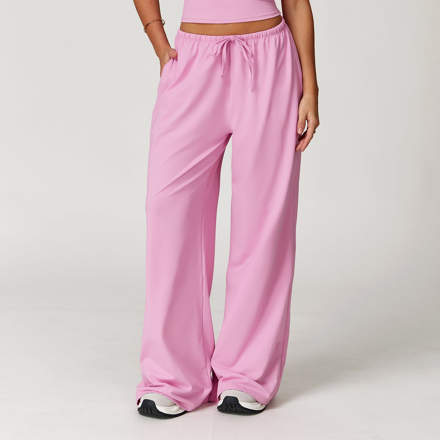 Elastic Waist Drawstring Wide-Leg Pants