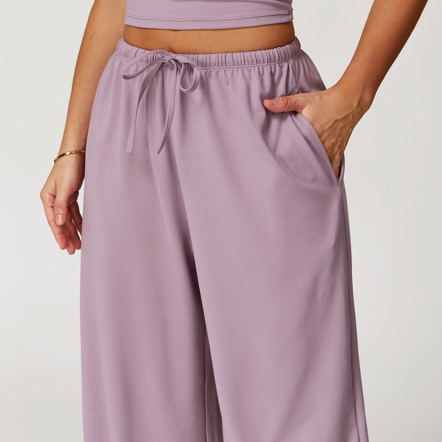 Elastic Waist Drawstring Wide-Leg Pants