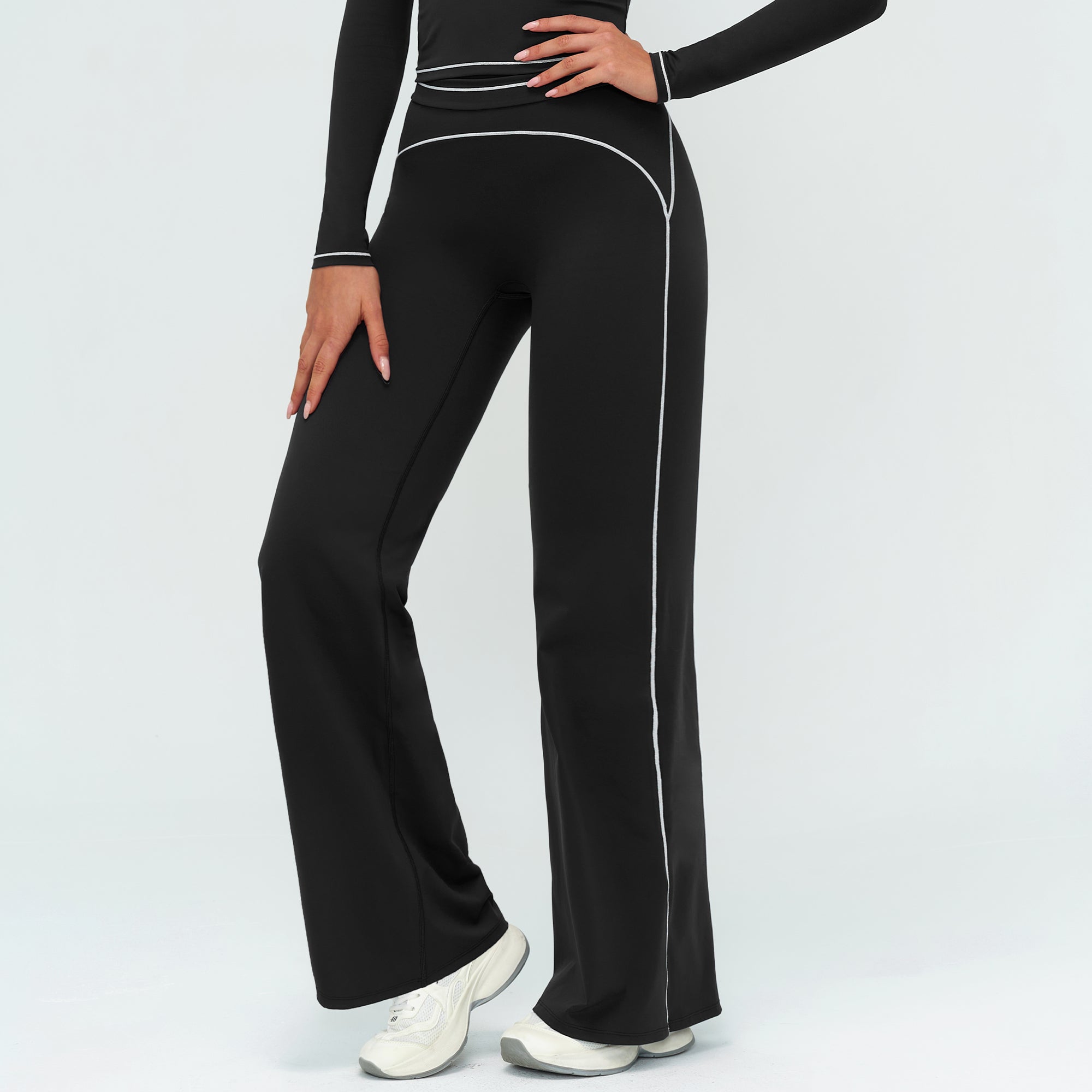 Contrast-Stitch Straight Leg Pants