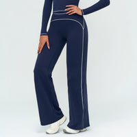 Contrast-Stitch Straight Leg Pants