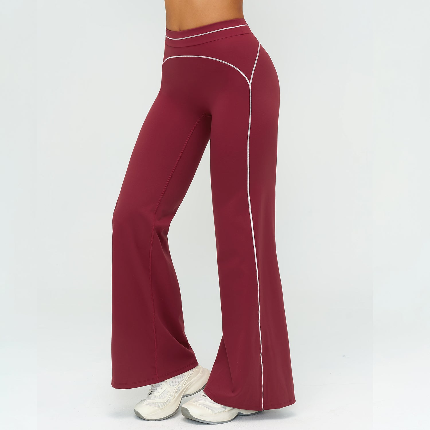 Contrast-Stitch Straight Leg Pants