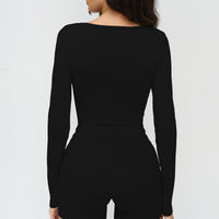 Long-Sleeve V-Neck Cropped Sports Tee