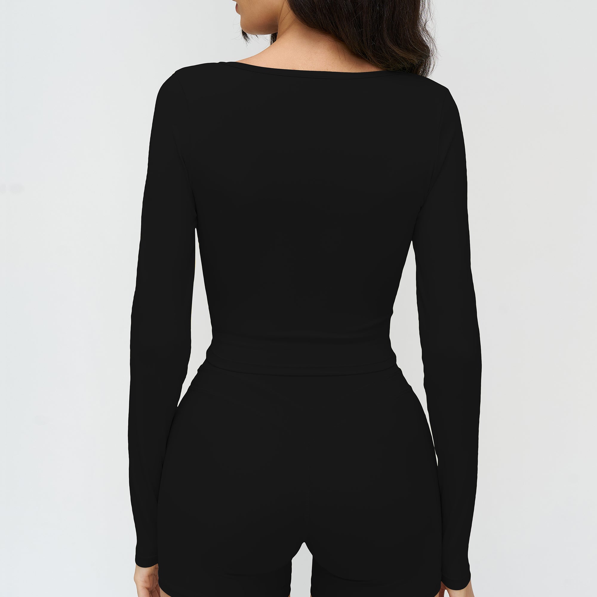 Long-Sleeve V-Neck Cropped Sports Tee