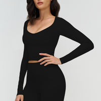 Long-Sleeve V-Neck Cropped Sports Tee