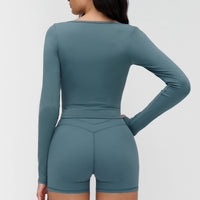 Long-Sleeve V-Neck Cropped Sports Tee