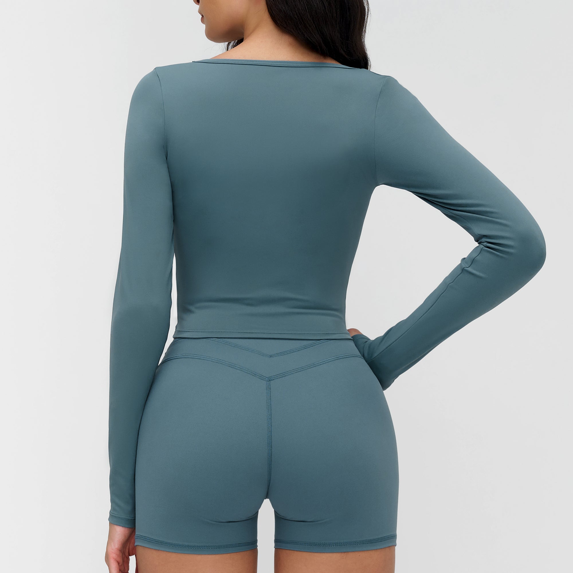 Long-Sleeve V-Neck Cropped Sports Tee