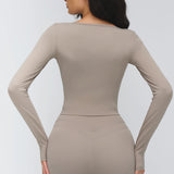 Long-Sleeve V-Neck Cropped Sports Tee