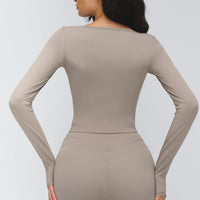 Long-Sleeve V-Neck Cropped Sports Tee