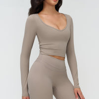 Long-Sleeve V-Neck Cropped Sports Tee