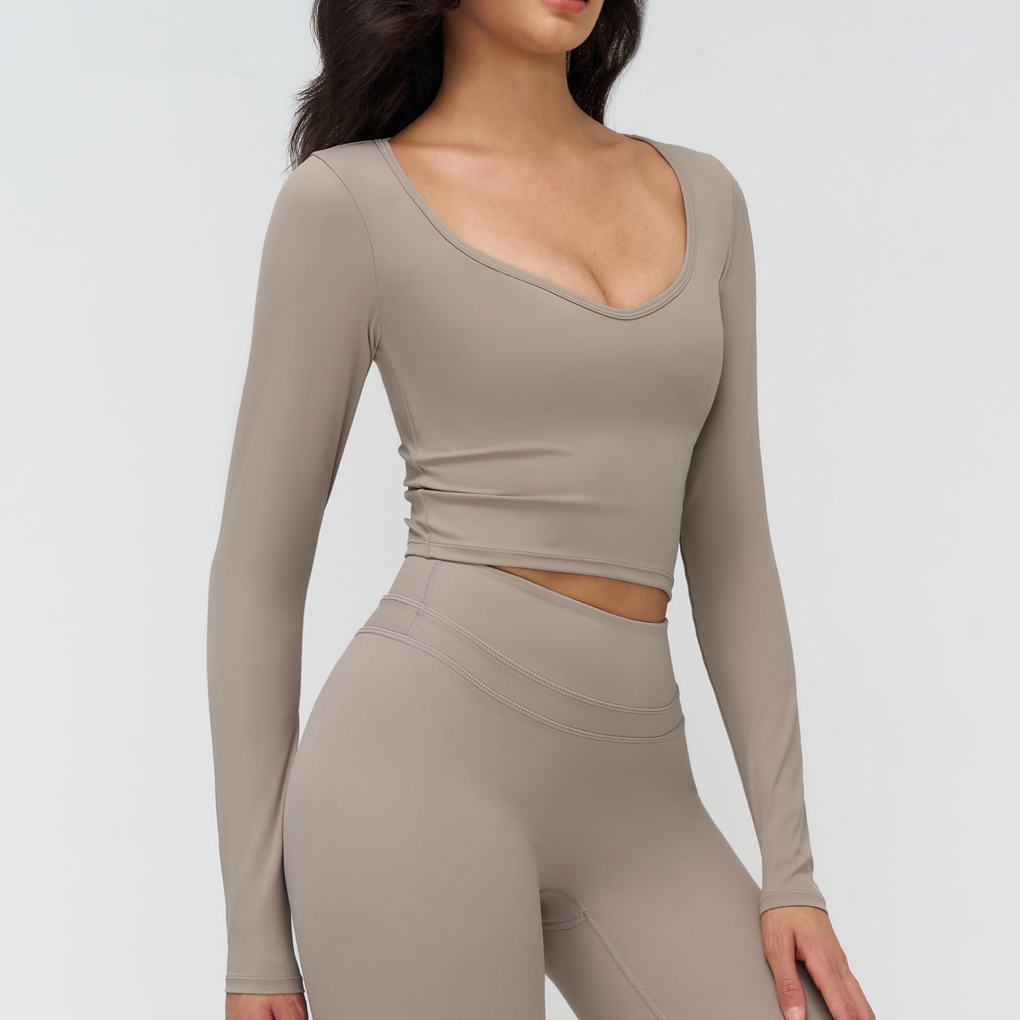 Long-Sleeve V-Neck Cropped Sports Tee