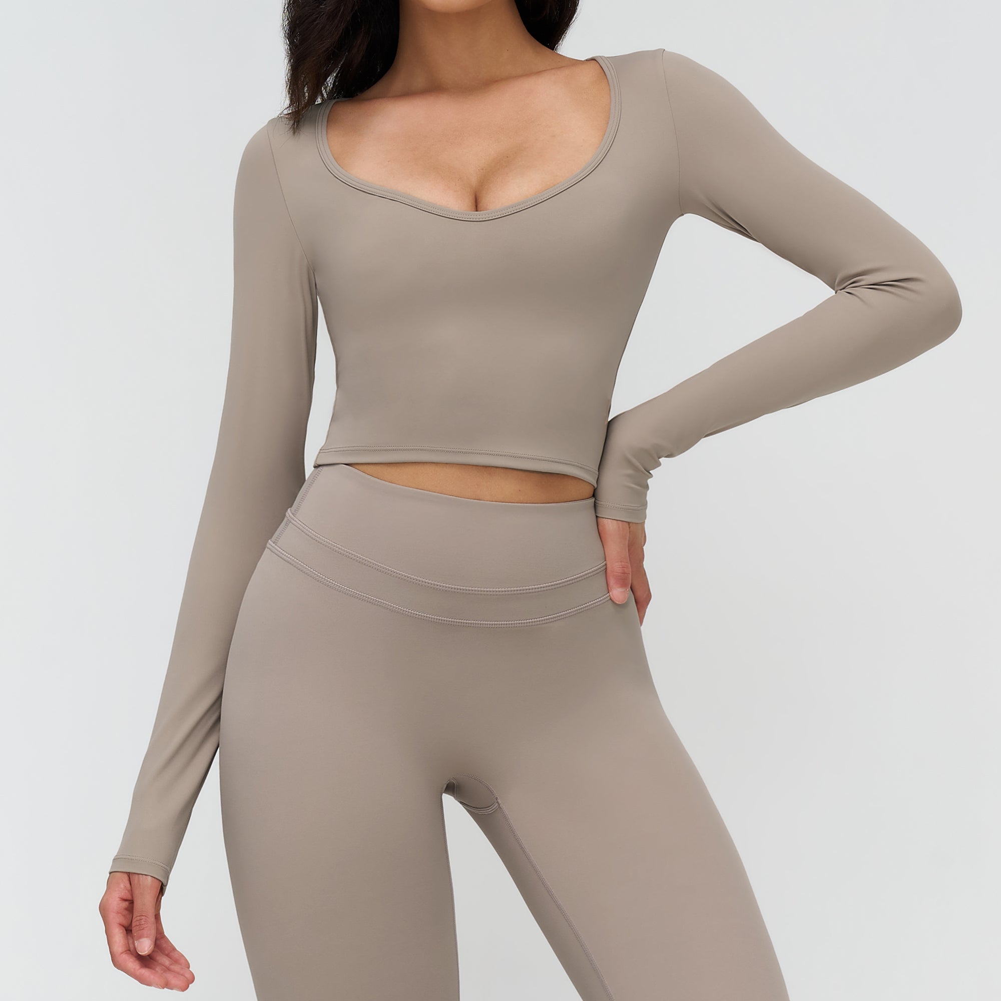 Long-Sleeve V-Neck Cropped Sports Tee