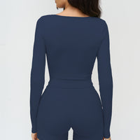 Long-Sleeve V-Neck Cropped Sports Tee