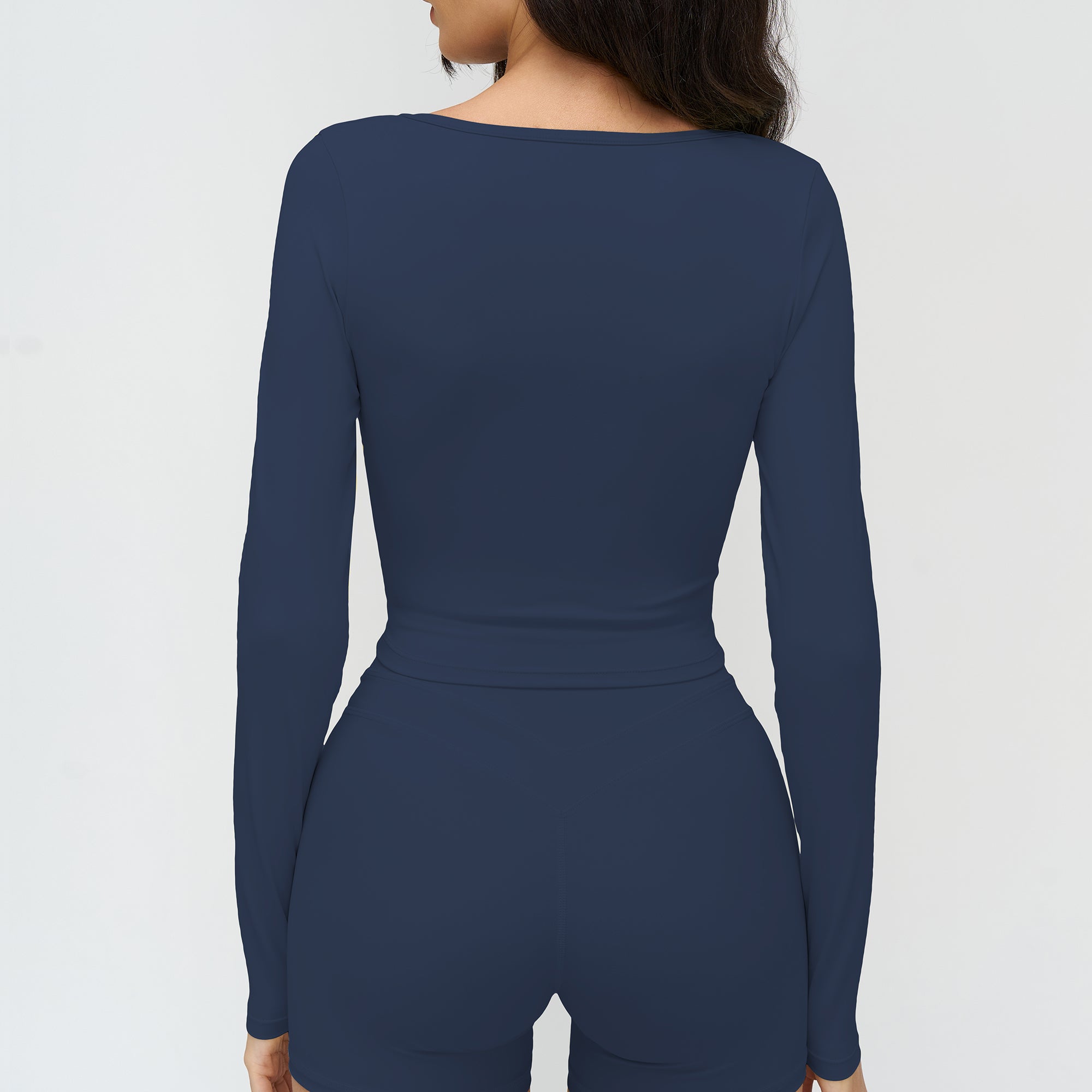 Long-Sleeve V-Neck Cropped Sports Tee