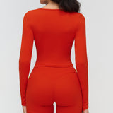 Long-Sleeve V-Neck Cropped Sports Tee