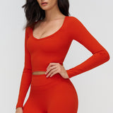 Long-Sleeve V-Neck Cropped Sports Tee