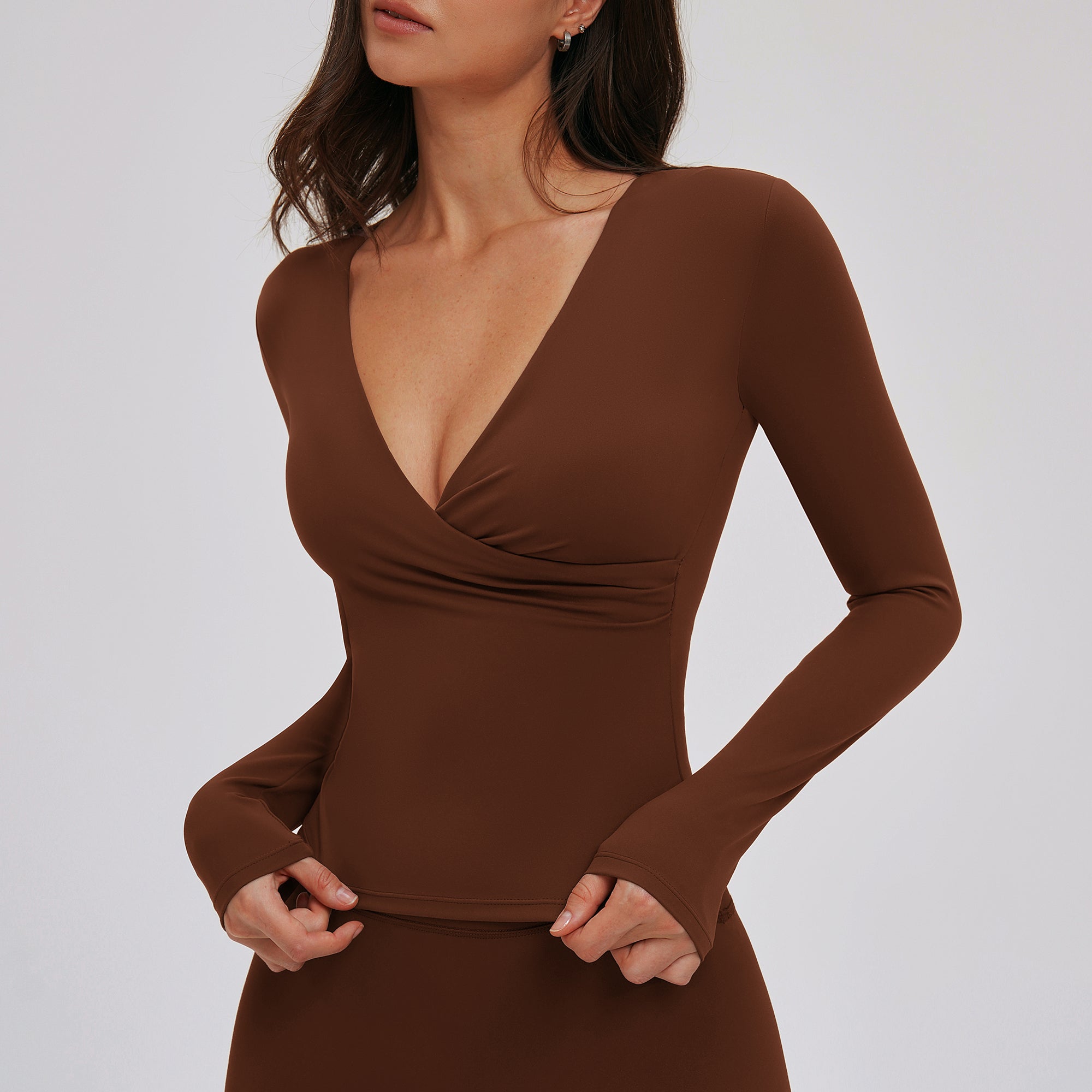 Deep V-Neck Long Sleeve Active Top