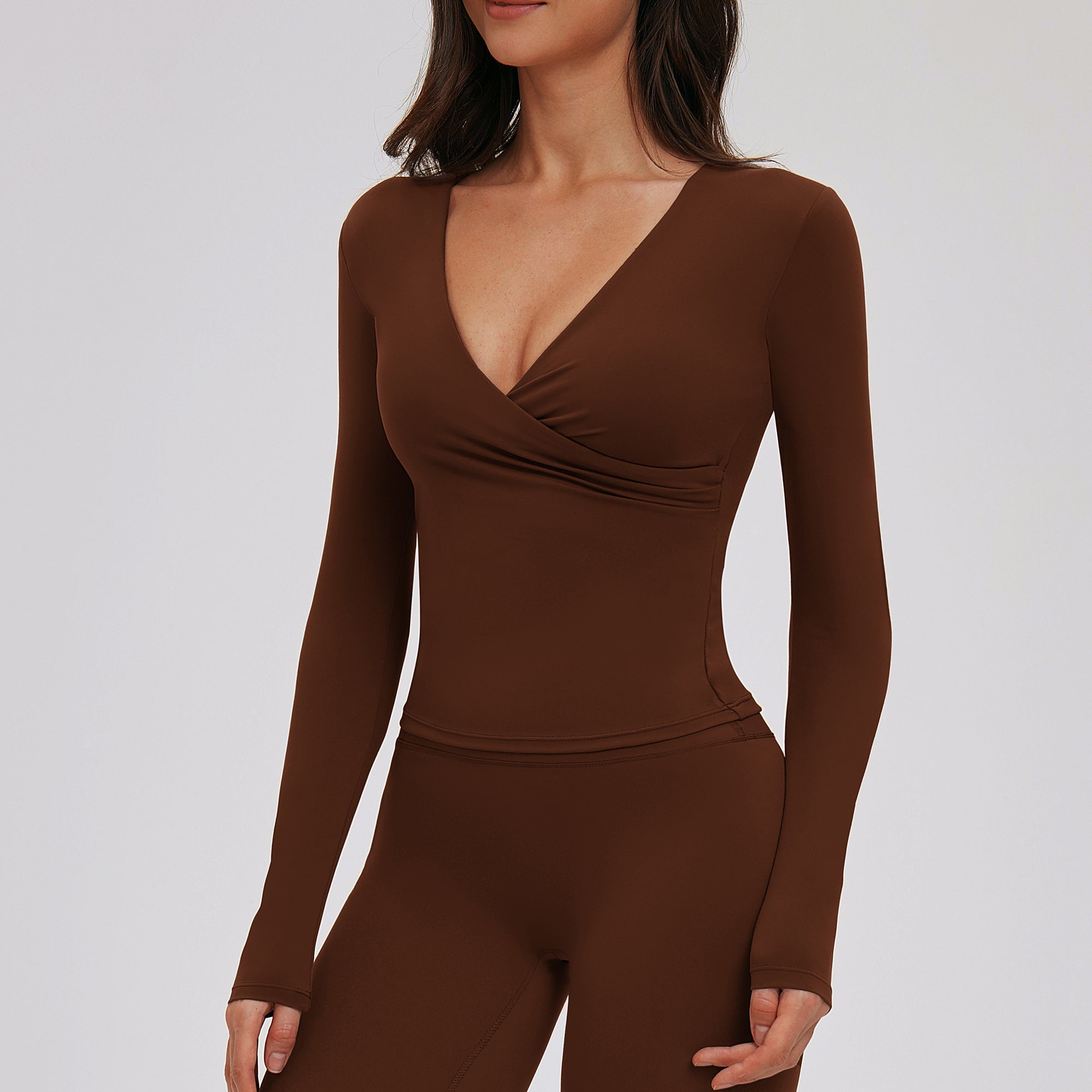 Deep V-Neck Long Sleeve Active Top