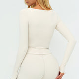 Contrast-Stitch Long-Sleeve Top