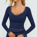 Contrast-Stitch Long-Sleeve Top