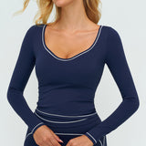 Contrast-Stitch Long-Sleeve Top