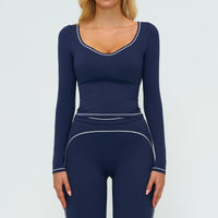 Contrast-Stitch Long-Sleeve Top