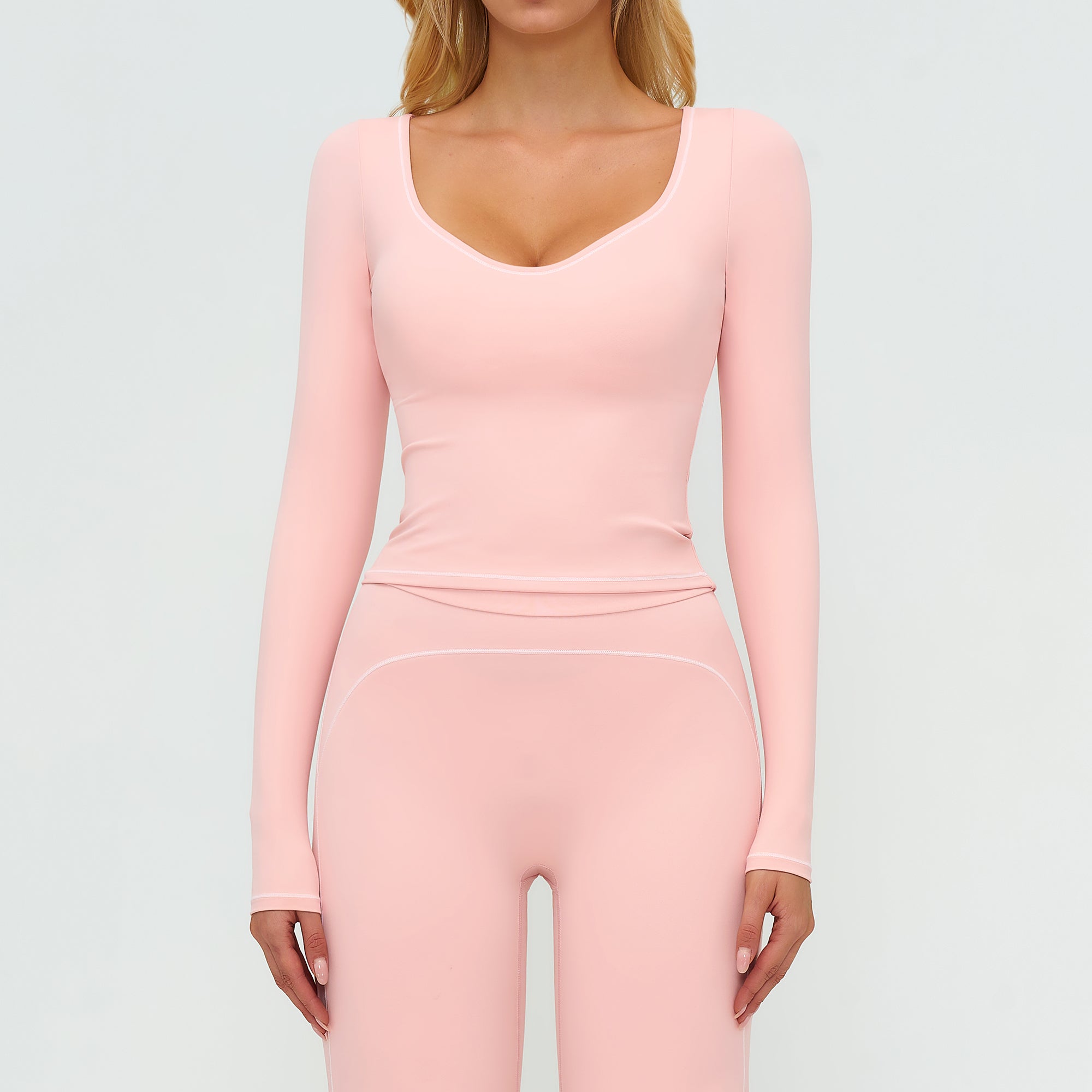 Contrast-Stitch Long-Sleeve Top