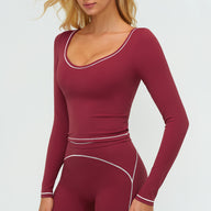 Contrast-Stitch Long-Sleeve Top