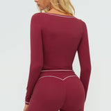 Contrast-Stitch Long-Sleeve Top