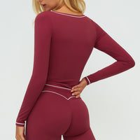 Contrast-Stitch Long-Sleeve Top