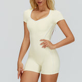 Contrast-Stitch Open-Back Romper